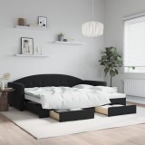 VidaXL Pat de zi cu extensie și sertare, negru, 90x200 cm, catifea