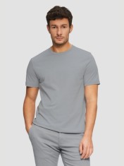 Tricou barbati din bumbac cu decolteu la baza gatului, logo, Gri inchis, S foto