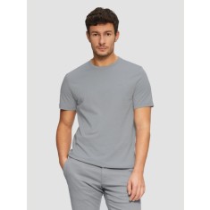 Tricou barbati din bumbac cu decolteu la baza gatului, logo, Gri inchis, S