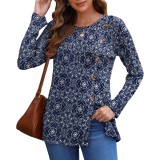 Tricou de damă cu m&acirc;neci lungi, ușor, casual, tunica, pulover &ndash; Navy White S