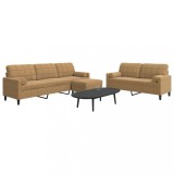 vidaXL Set de canapele cu perne/rulouri, 3 piese, maro, catifea