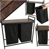 Cos mare de rufe cu doua compartimente, cu raft si blat din lemn, model LOFT, culoare neagra, AVEX