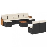 Cumpara ieftin Set canapele de gradina cu perne, 10 piese, negru, poliratan
