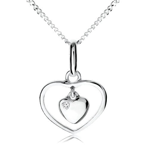 Colier din argint 925, o inimă mică at&acirc;rnată &icirc;ntr-un contur de inimă
