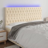 Cumpara ieftin Tăblie de pat cu LED, crem, 200x7x118/128 cm, textil