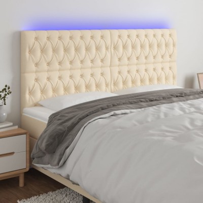 vidaXL Tăblie de pat cu LED, crem, 200x7x118/128 cm, textil 3122787 foto