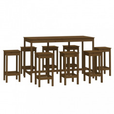 Set mobilier de bar, 9 piese, maro miere, lemn masiv de pin