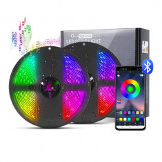 Kit Banda LED Techstar® 5050 RGB, 5M, DC 12V, Bluetooth, Control Din Telefon Prin Internet, Telecomanda, Lumina Multicolora, Schimbare Culori Pe Ritmu