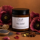 Mac oriental &ndash; Lum&acirc;nare parfumată handmade din soia &icirc;n recipient sticlă ambră