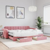 VidaXL Pat de zi cu extensie și sertare, roz, 80x200 cm, catifea
