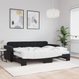 Cumpara ieftin Pat de zi cu extensie și saltea, negru, 80x200 cm, catifea