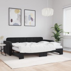vidaXL Pat de zi cu extensie și saltea, negru, 80x200 cm, catifea 3196950
