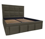 Pat tapitat Premium, 140/200 cm, green coffee 228, cu somiera metalica rabatabila si spatiu de depozitare