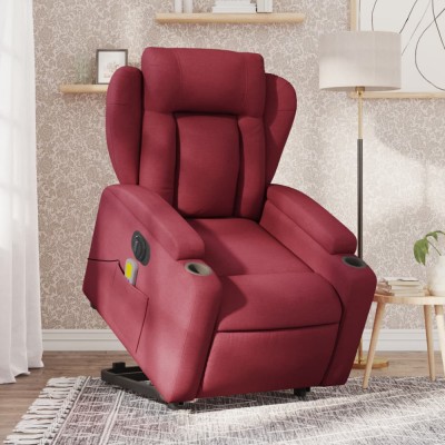 vidaXL Fotoliu de masaj electric rabatabil cu ridicare roșu vin textil foto