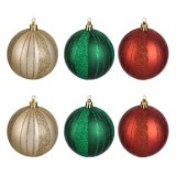 Set Globuri de Craciun Verzi &amp; Rosii cu Dungi Glitter, CMCLASS