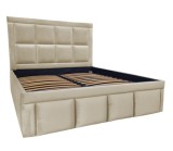 Pat tapitat Premium, 140/200 cm, crem 251, cu somiera metalica rabatabila si spatiu de depozitare