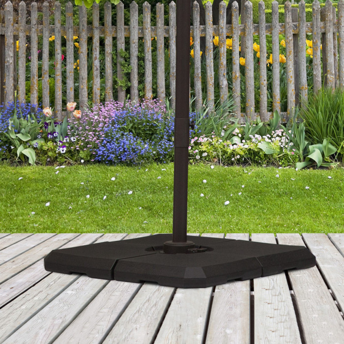 Outsunny Baza pentru Umbrela cu Brat din 4 Piese, Postament care se Umple cu Apa si Nisip pentru Baze in Forma de Cruce de 100x100cm, Negru