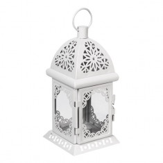 Felinar decorativ cu maner pentru gradina,metal,alb,10x21 cm