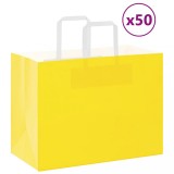 Cumpara ieftin Pungi de h&acirc;rtie 50 buc cu m&acirc;nere galbene 32x17x25 cm