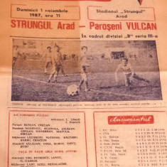 Program meci fotbal "STRUNGUL" ARAD - PAROSENI VULCAN (01.11.1987)
