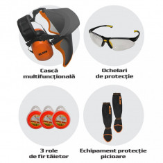 Kit motocoasa (casca multifunctionala, ochelari, 3 role de fir, set protectie picioare) foto