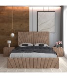 Pat Tapitat Toma Crem + Saltea Lux Ortopedica + Noptiere Tapitate 180x200cm