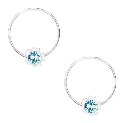 Cercei cercuri, argint 925, cristal Swarovski albastru deschis, floare foto
