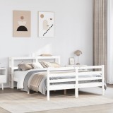 VidaXL Cadru de pat fără saltea, alb, 135x190 cm, lemn masiv de pin