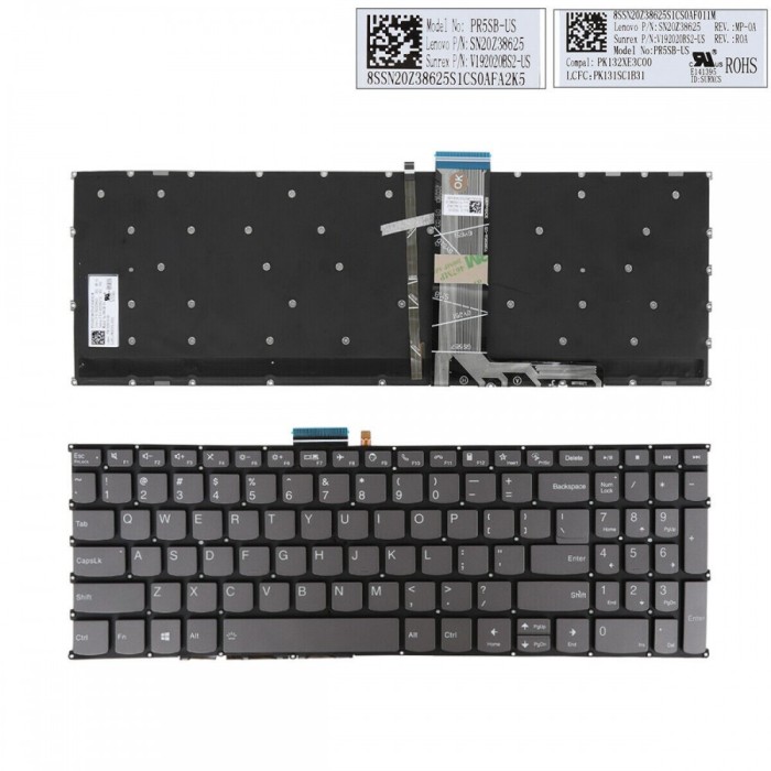 Tastatura Laptop, Lenovo, IdeaPad 5 15IIL05, 5 15ARE05, 5 15ITL05, 5 15ALC05, XIAOXIN-15IIL 2020, SN20W65236, V192020BS1-US, iluminata, layout US