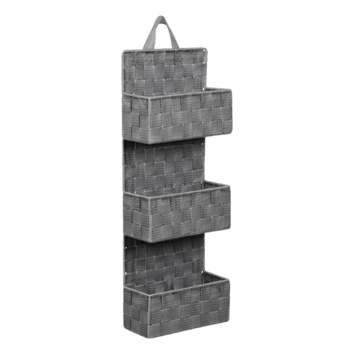 Cos de depozitare suspendat, Rattan, 3 locuri, 21x9x56,5 cm, Gri
