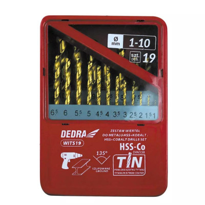 Set de burghie pentru metal hss+cobalt+tin, 19buc, 135&amp;Acirc;&amp;deg; foto