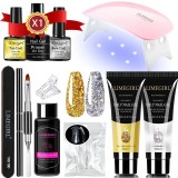 Kit Unghii Gel, Lampa UV, cutie bambus, set complet unghii semipermanente, Model 4
