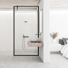 Paravan dus walk-in Aqua Roy Black, model Fence negru, sticla 8 mm clara, securizata, anticalcar, 70x195 cm