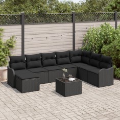 Set de canapea de gradina vidaXL cu 9 piese ?i perne bej din ratan poliester, Canapea de gradina vidaXL pentru 2 persoane cu depozitare ?i perne negre foto