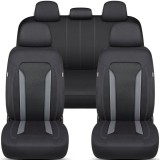 Set huse scaune auto Bremer Sitzbezuge, material textil respirabil, cu fermoare pentru bancheta rabatabila, negru cu gri, 11 piese