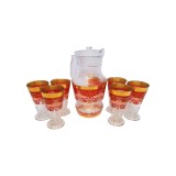 Carafă + 6 pahare sticlă imprimeu roșii