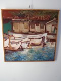 Cumpara ieftin Ion Draghici, n.1959, &quot;Pescarie la Balcic&quot;, ulei/panza, 60x60cm, tablou autentic, Marine, Altul