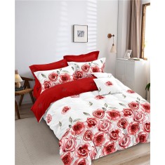 Lenjerie de pat pentru o persoana cu husa de perna dreptunghiulara, Alun, bumbac mercerizat, multicolor