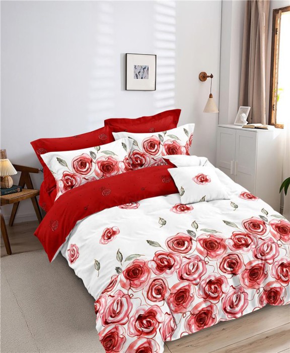 Lenjerie de pat pentru o persoana cu 2 huse de perna dreptunghiulara, Alun, bumbac mercerizat, multicolor