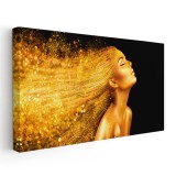 Tablou femeie cu par auriu sclipitor 1768 Tablou canvas pe panza CU RAMA 30x60 cm