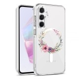 Husa pentru samsung galaxy a55 5g, atasare magnetica, magsafe, pink wreath 20, clear