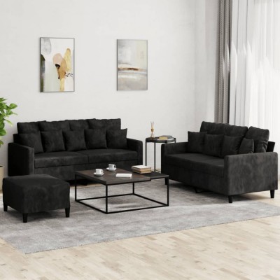 vidaXL Set de canapele cu perne, 3 piese, negru, catifea 3201715 foto
