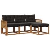 vidaXL Set de canapele de exterior cu pernă 4 pcs Natural și Negru 3381876