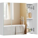 VASAGLE Dulap suspendat pentru baie cu 3 usi, oglinda si rafturi reglabile, 60x15x55 cm, alb