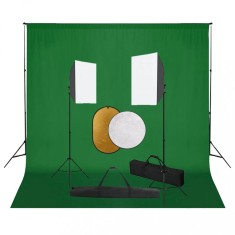 vidaXL Set studio foto cu lumini softbox, fundal ?i reflector foto