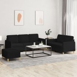 vidaXL Set de canapele cu perne, 3 piese, negru, textil