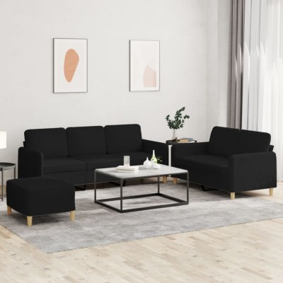vidaXL Set de canapele cu perne, 3 piese, negru, textil 3202130 foto