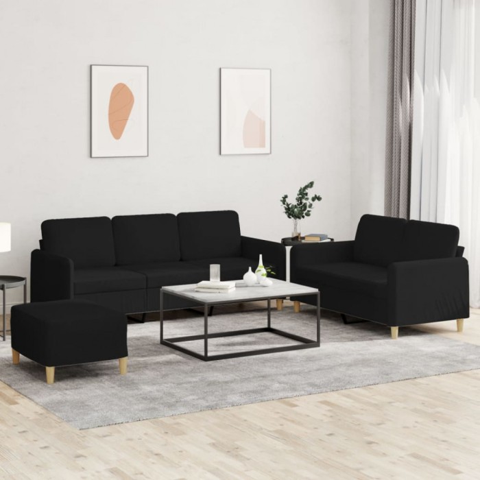 vidaXL Set de canapele cu perne, 3 piese, negru, textil 3202130