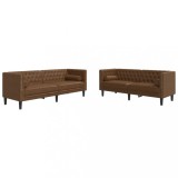 Cumpara ieftin Set canapele Chesterfield perne 2 piese maro piele intoarsa eco