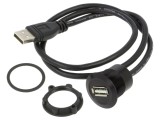 Cablu adaptor USB A soclu la USB A mufă 0,6m ONPOW USB 2.0 negru pentru montare pe panou